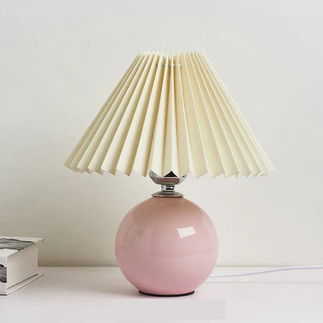 Luxora Antique Pleated Table Lamp – Vintage Style Light with Soft Fabric Shade