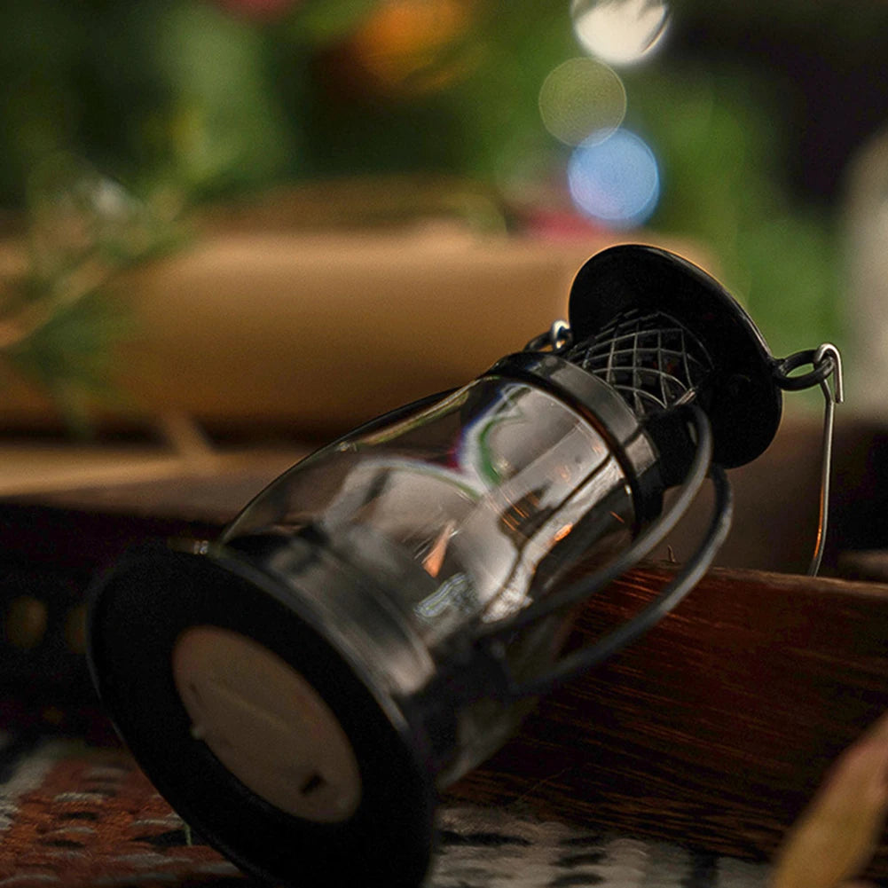 Rustic Lantern, Vintage Hanging LED Lantern with Built-In Battery for Outdoor Camping & Nightstand Decor - Default Title