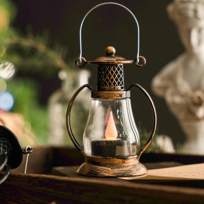 Rustic Lantern, Vintage Hanging LED Lantern with Built-In Battery for Outdoor Camping & Nightstand Decor - Default Title