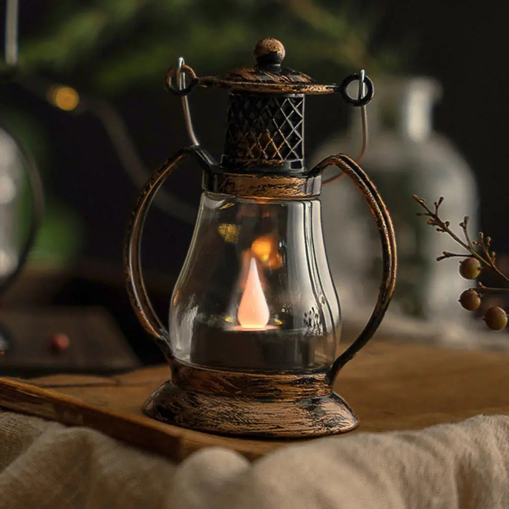 Rustic Lantern, Vintage Hanging LED Lantern with Built-In Battery for Outdoor Camping & Nightstand Decor - Default Title