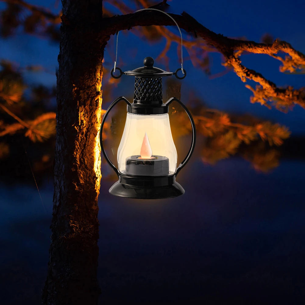 Rustic Lantern, Vintage Hanging LED Lantern with Built-In Battery for Outdoor Camping & Nightstand Decor - Default Title