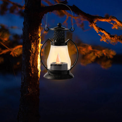 Rustic Lantern, Vintage Hanging LED Lantern with Built-In Battery for Outdoor Camping & Nightstand Decor - Default Title