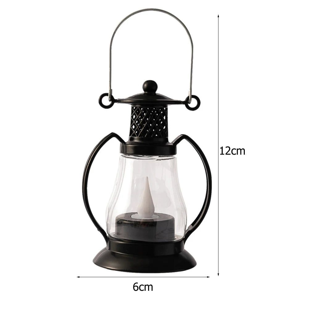 Rustic Lantern, Vintage Hanging LED Lantern with Built-In Battery for Outdoor Camping & Nightstand Decor - Default Title