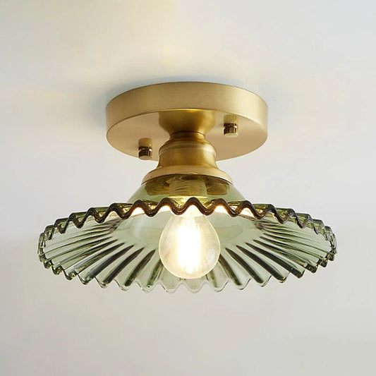 Vintage-Inspired Ribbed Glass Ceiling Lamp 0