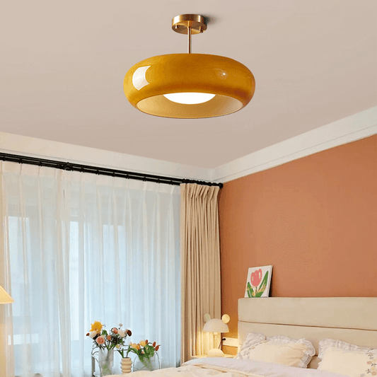 Vintage-inspired ceiling light, orange dome glass shade 0