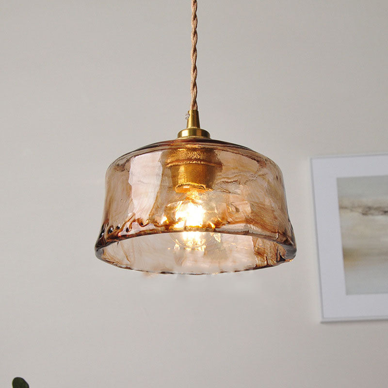 LuxRoyale Vintage Loft Style Amber Round Glass Copper Pendant Light