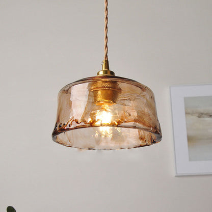 LuxRoyale Vintage Loft Style Amber Round Glass Copper Pendant Light