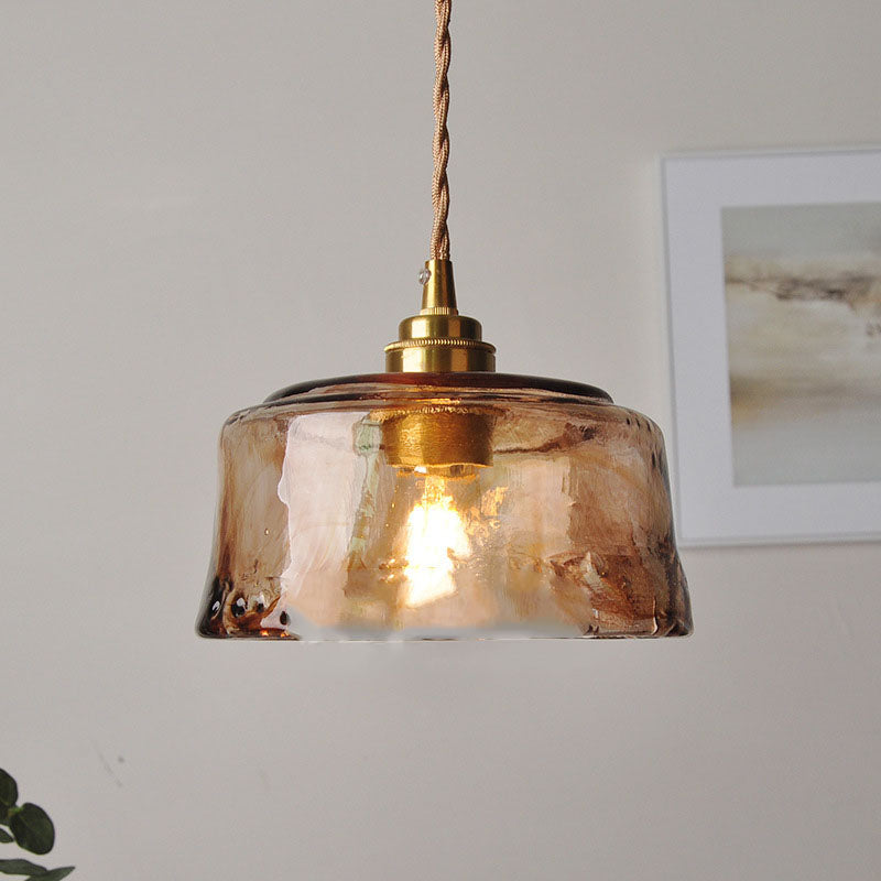 LuxRoyale Vintage Loft Style Amber Round Glass Copper Pendant Light