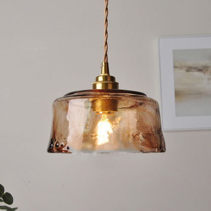 LuxRoyale Vintage Loft Style Amber Round Glass Copper Pendant Light