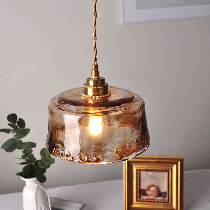 LuxRoyale Vintage Loft Style Amber Round Glass Copper Pendant Light