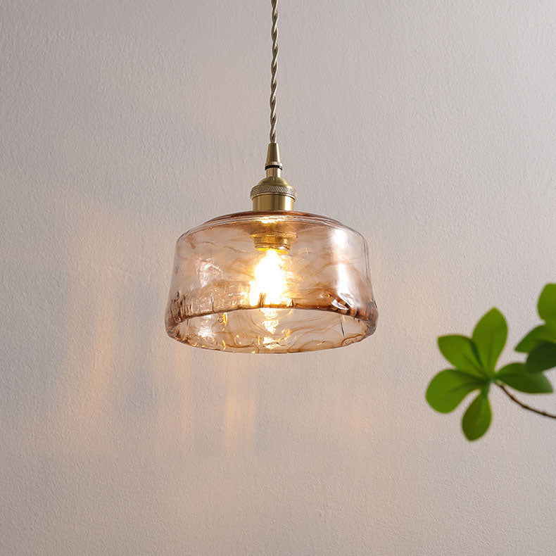 LuxRoyale Vintage Loft Style Amber Round Glass Copper Pendant Light