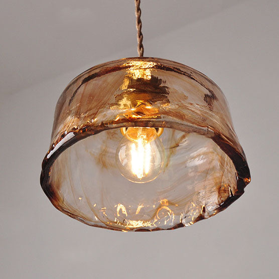 LuxRoyale Vintage Loft Style Amber Round Glass Copper Pendant Light