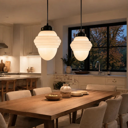 RoyaleGlow Art Deco Frosted Glass Geometric Pendant Light Fixture