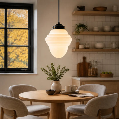 RoyaleGlow Art Deco Frosted Glass Geometric Pendant Light Fixture