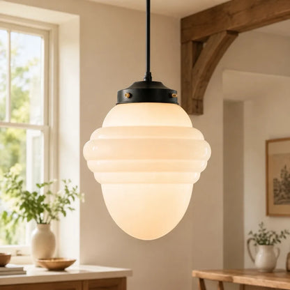 RoyaleGlow Art Deco Frosted Glass Geometric Pendant Light Fixture