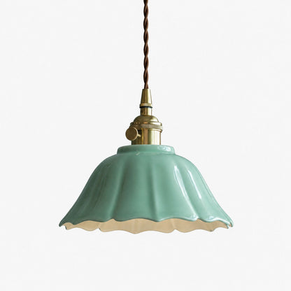 Vintage Celadon Ceramic Lotus Pendant Light 1