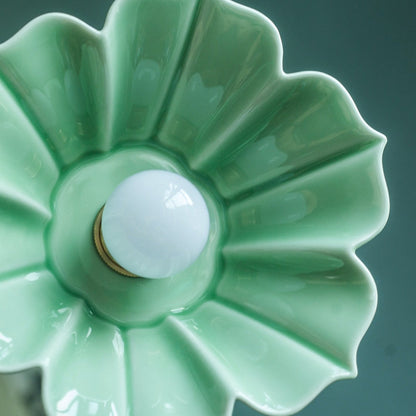 Vintage Celadon Ceramic Lotus Pendant Light 8