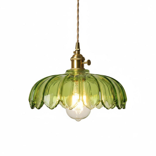Vintage Floral Scalloped Glass Hanging Lamp 0