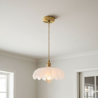 Vintage Floral Scalloped Glass Hanging Lamp 2