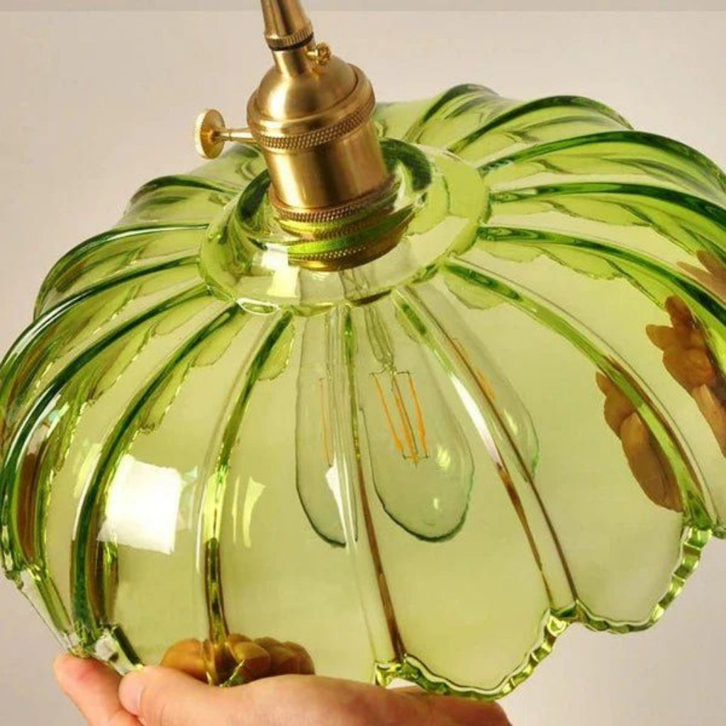 Vintage Floral Scalloped Glass Hanging Lamp 4