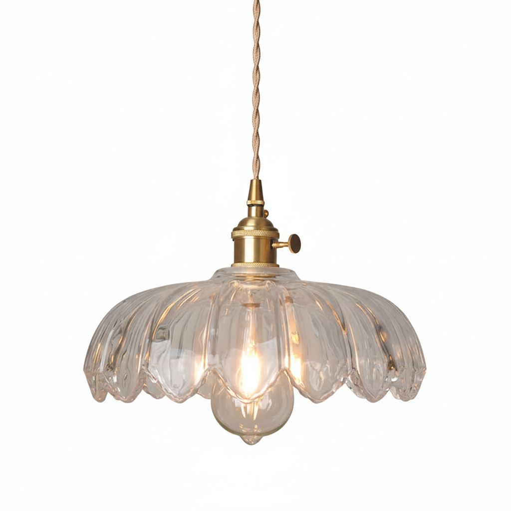 Vintage Floral Scalloped Glass Hanging Lamp 6