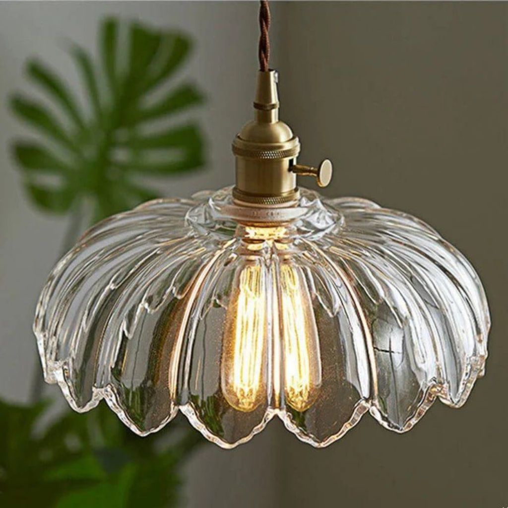Vintage Floral Scalloped Glass Hanging Lamp 7