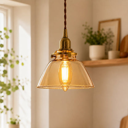 Vintage Retro 1-Light Clear Pleated Glass Cone Bell Pendant Light 2
