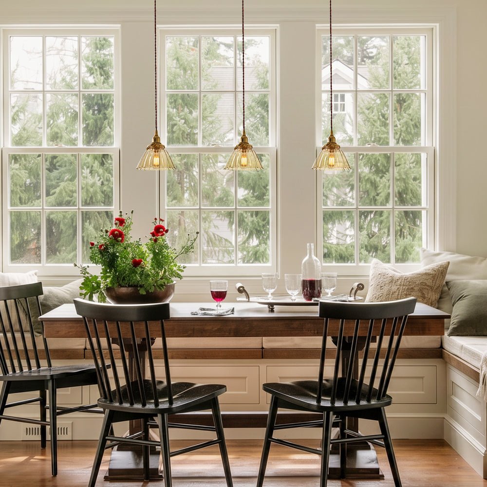 Vintage Retro 1-Light Clear Pleated Glass Cone Bell Pendant Light 6