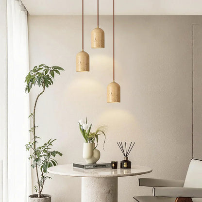 Vintage Travertine Cylinder Pendant Light 5