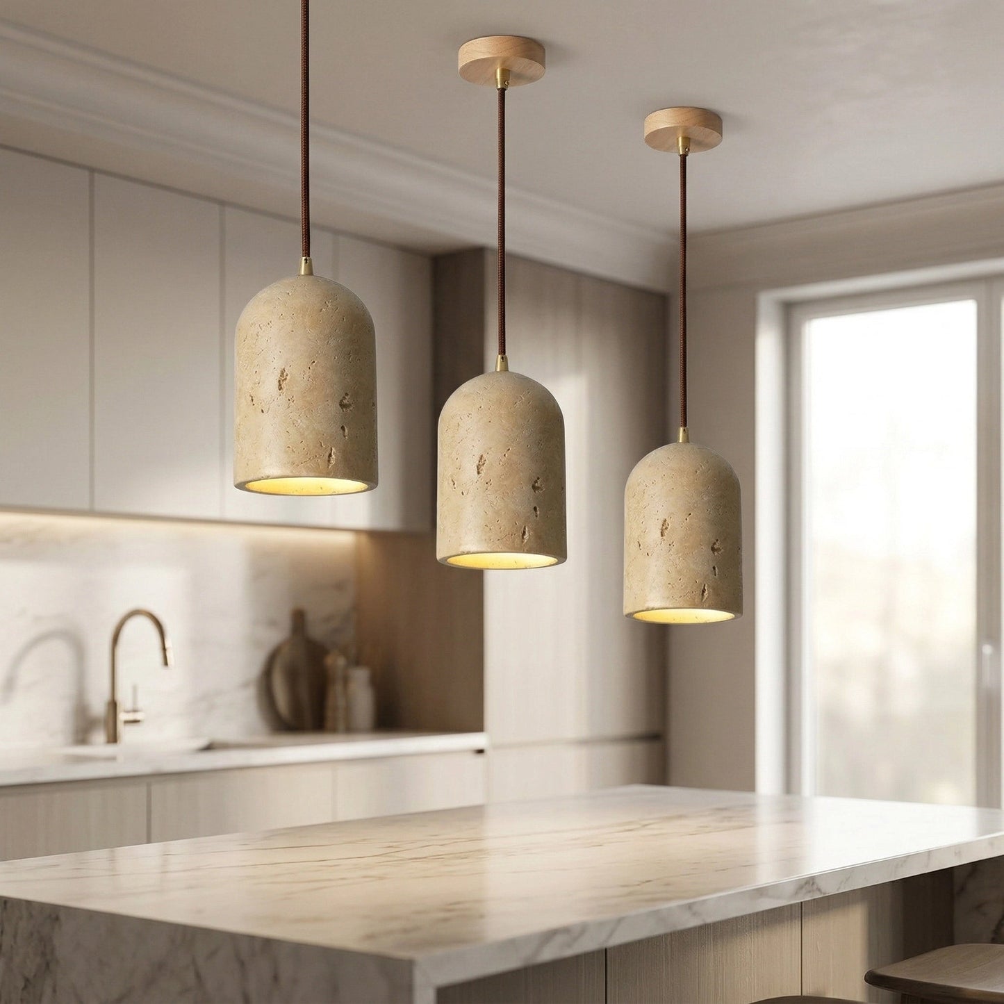 Vintage Travertine Cylinder Pendant Light 7
