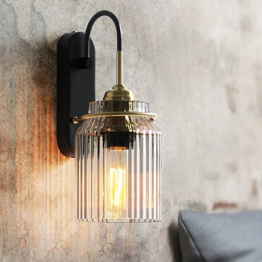 Vintage Wall Sconce with Striped Glass Shade 6