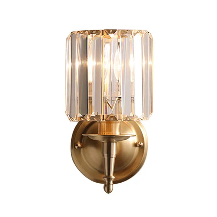 LuxRoyale Vintage Crystal Wall Sconce with Brass Backplate for Bedroom & Living Room