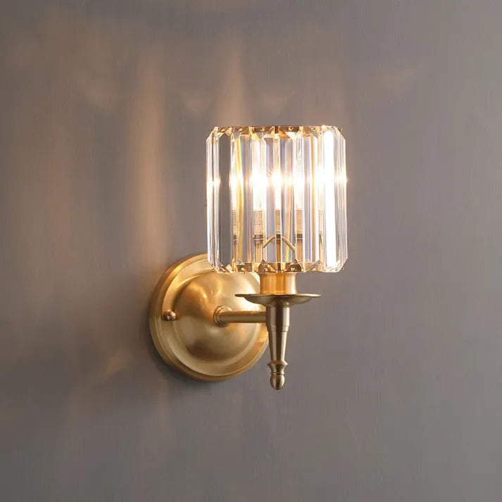 LuxRoyale Vintage Crystal Wall Sconce with Brass Backplate for Bedroom & Living Room