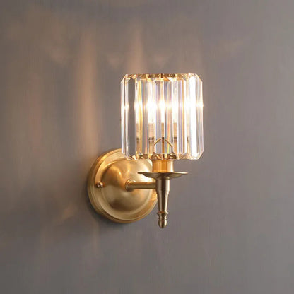 LuxRoyale Vintage Crystal Wall Sconce with Brass Backplate for Bedroom & Living Room
