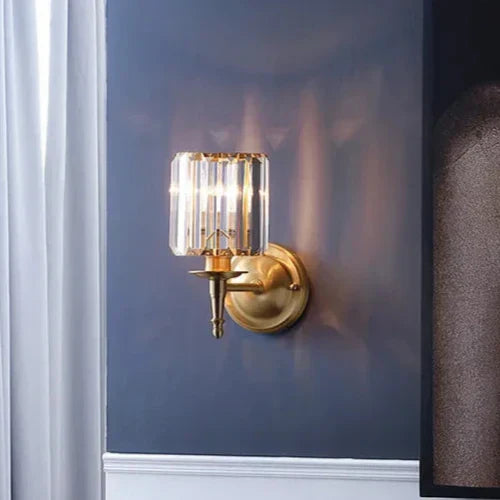 LuxRoyale Vintage Crystal Wall Sconce with Brass Backplate for Bedroom & Living Room
