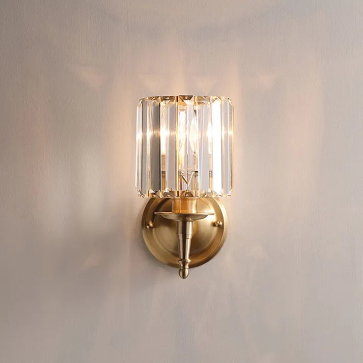LuxRoyale Vintage Crystal Wall Sconce with Brass Backplate for Bedroom & Living Room