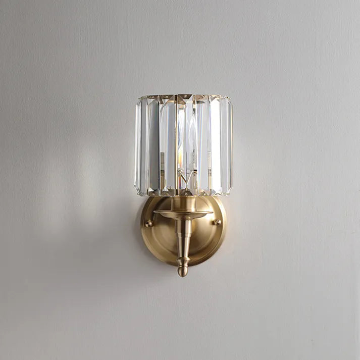LuxRoyale Vintage Crystal Wall Sconce with Brass Backplate for Bedroom & Living Room