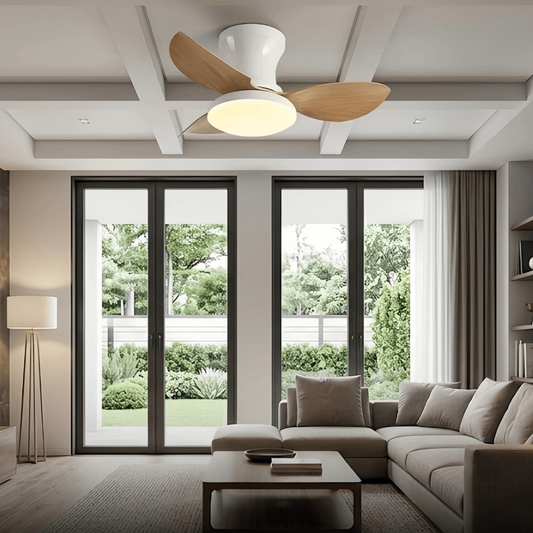 RoyaleGlow Modern Remote Controlled Flush Mount Ceiling Fan With Light For Bedroom,Dining - Royale Basic
