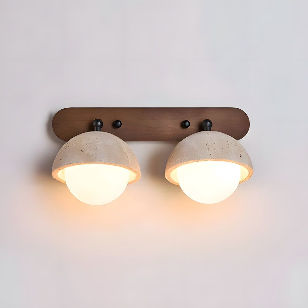 LuxRoyale Travertine Wabi-Sabi Vanity Light with Walnut Backplate