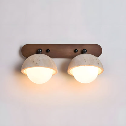 LuxRoyale Travertine Wabi-Sabi Vanity Light with Walnut Backplate