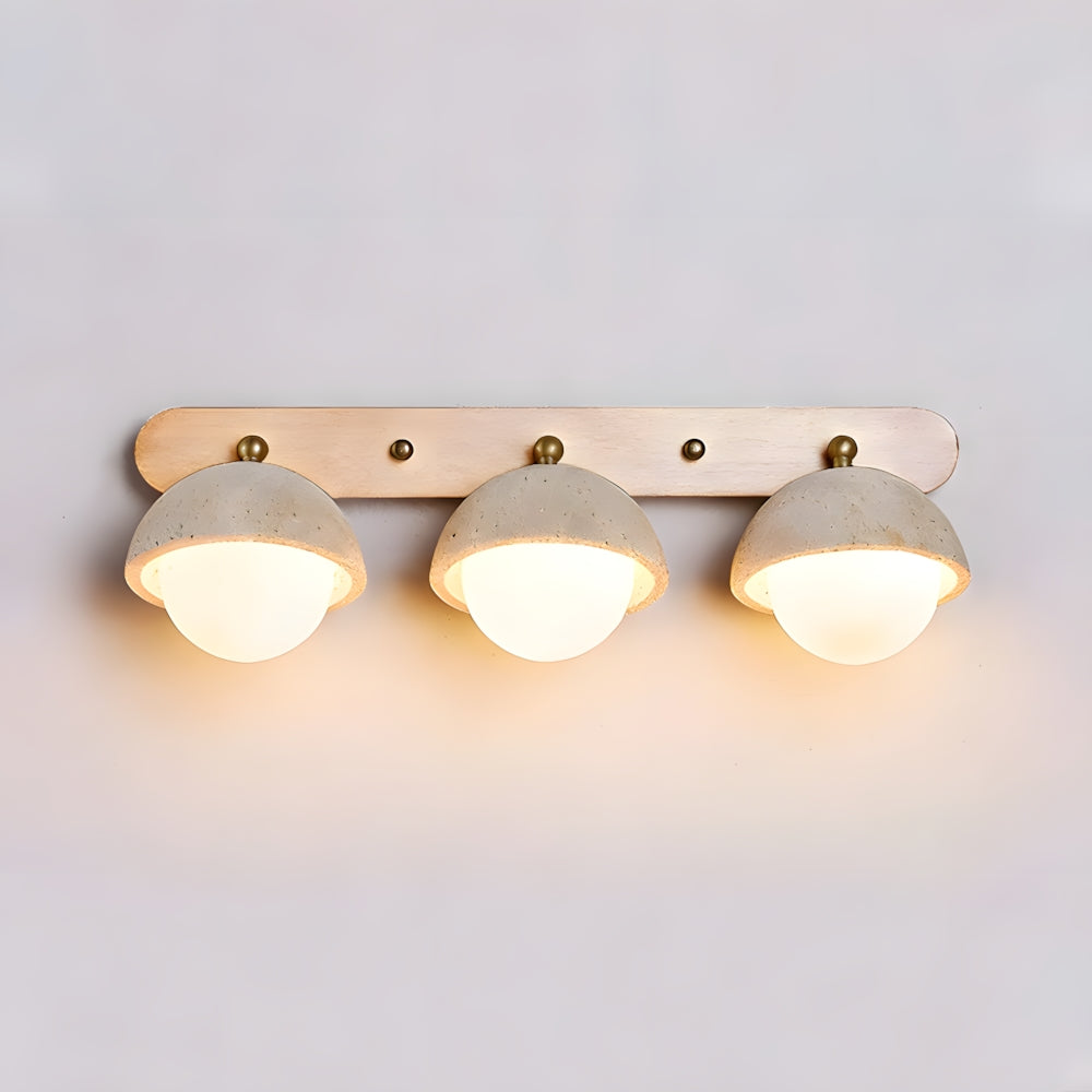 LuxRoyale Travertine Wabi-Sabi Vanity Light with Walnut Backplate