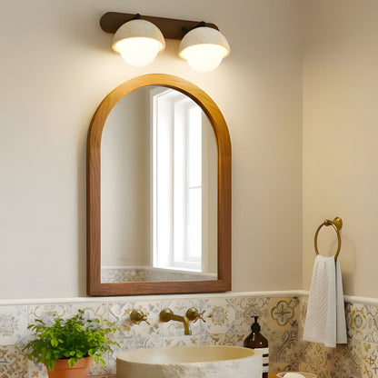 LuxRoyale Travertine Wabi-Sabi Vanity Light with Walnut Backplate