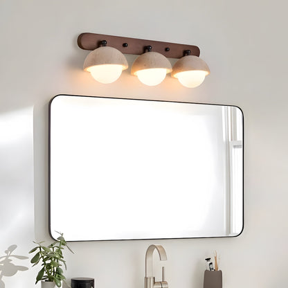 LuxRoyale Travertine Wabi-Sabi Vanity Light with Walnut Backplate