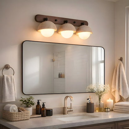 LuxRoyale Travertine Wabi-Sabi Vanity Light with Walnut Backplate