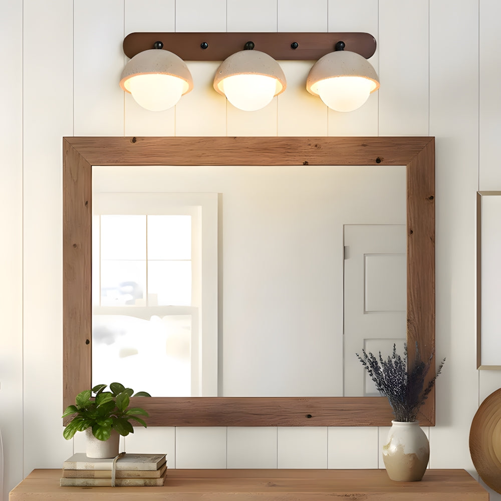 LuxRoyale Travertine Wabi-Sabi Vanity Light with Walnut Backplate