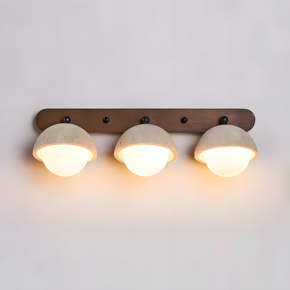 LuxRoyale Travertine Wabi-Sabi Vanity Light with Walnut Backplate