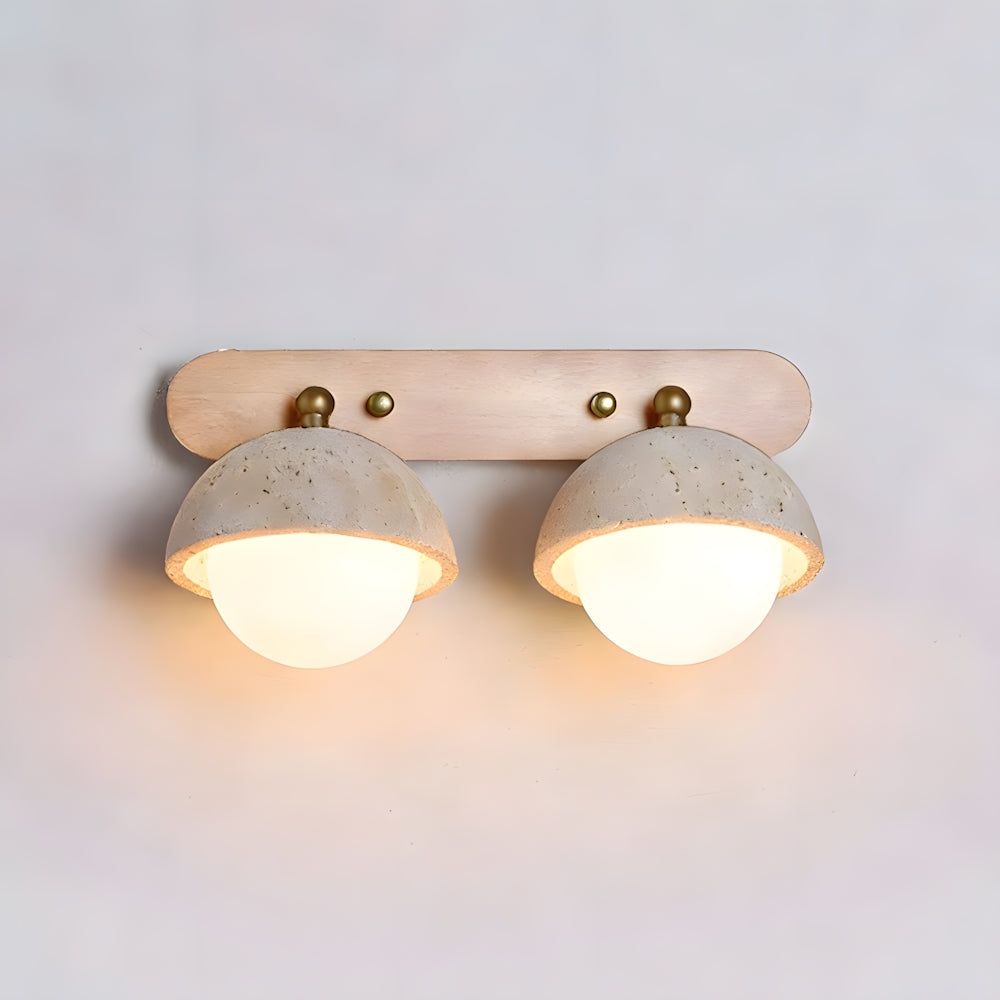 LuxRoyale Travertine Wabi-Sabi Vanity Light with Walnut Backplate