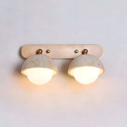 LuxRoyale Travertine Wabi-Sabi Vanity Light with Walnut Backplate