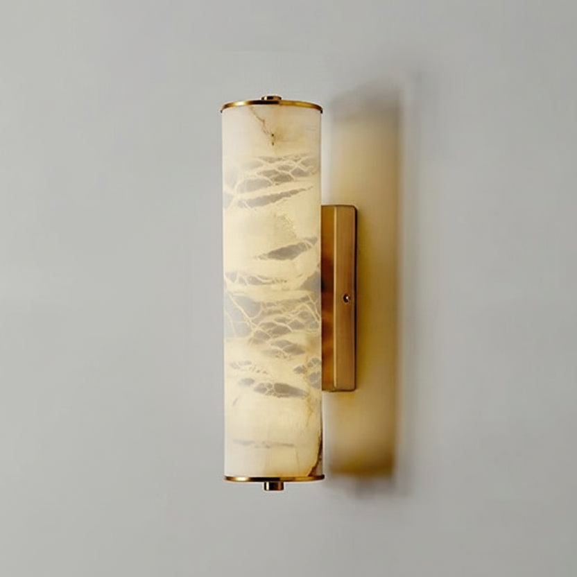 LuxRoyale Spanish Cylindrical Snowflake Marble Wall Lamp, Hand Finished Copper Luxury
