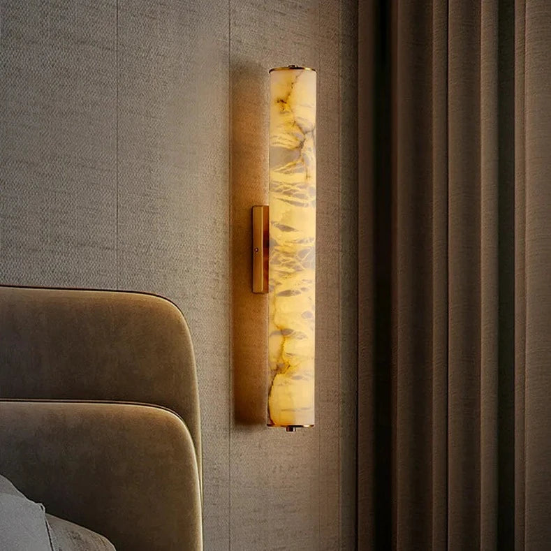 LuxRoyale Spanish Cylindrical Snowflake Marble Wall Lamp Hand Finished Copper Luxury Light